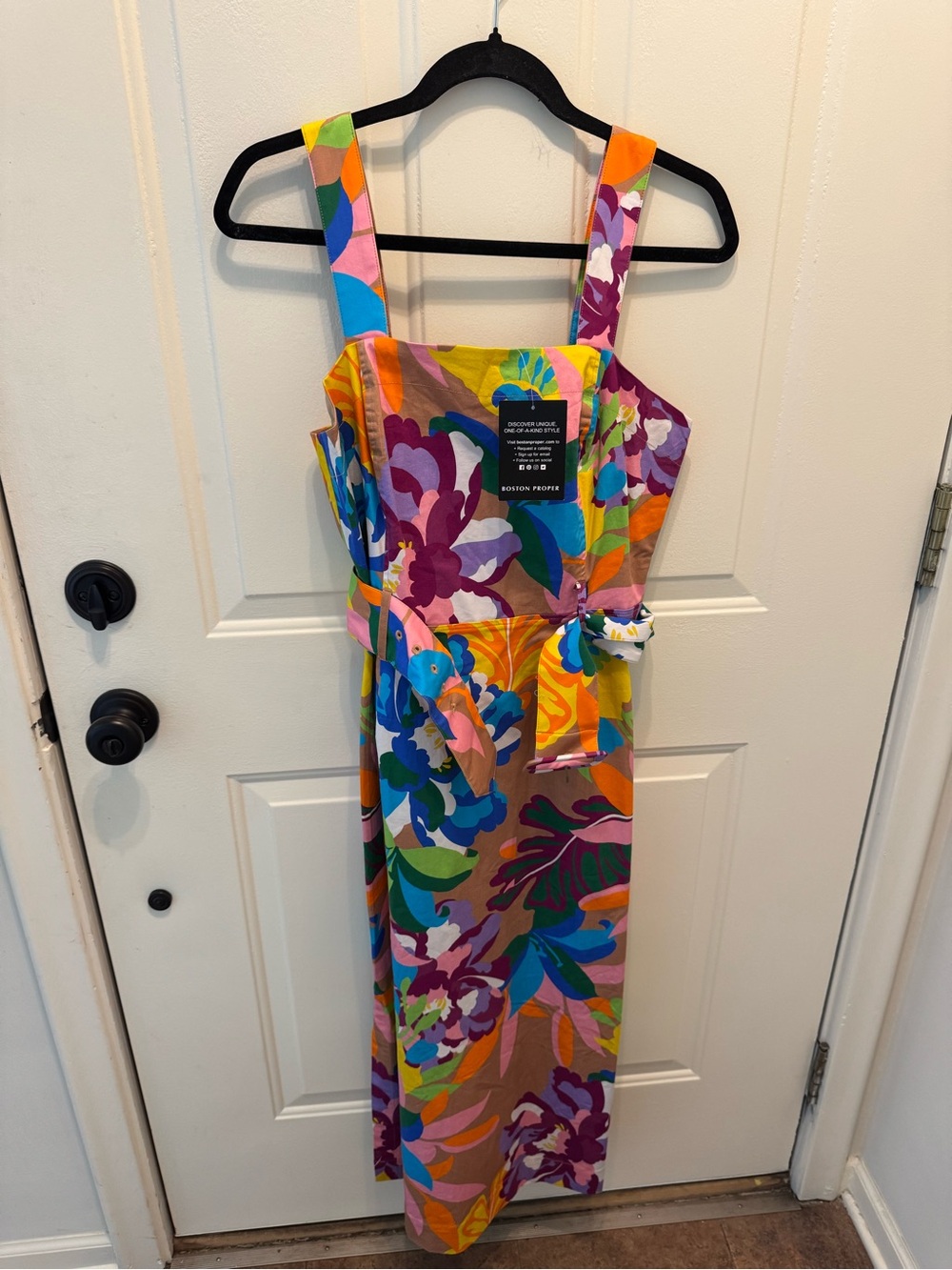 Boston Proper Multicolor Floral Midi Dress in Purple, Blue, Pink, Orange, Green